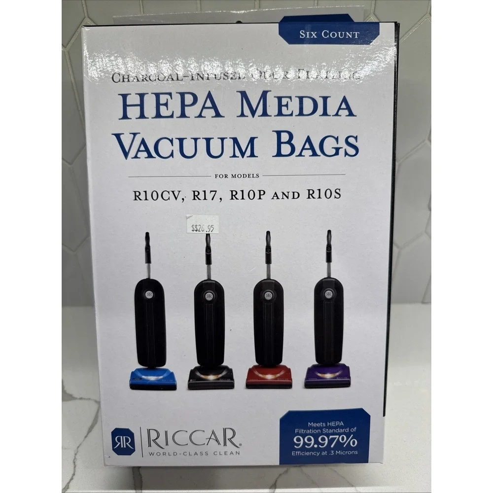 Riccar Charcoal Infused HEPA Media Vacuum Bags R10CV, R17, R10P, R10S Pkg Of 6